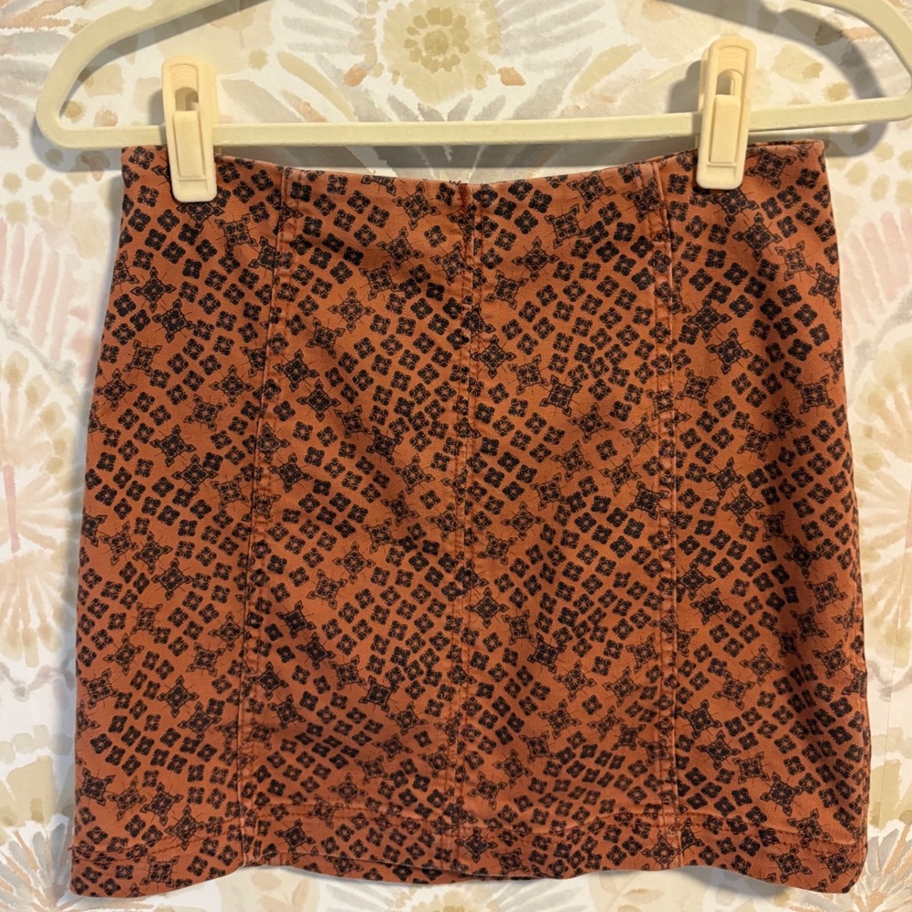 Free People rust and navy celestial geometric cotton blend skirt | Size 8